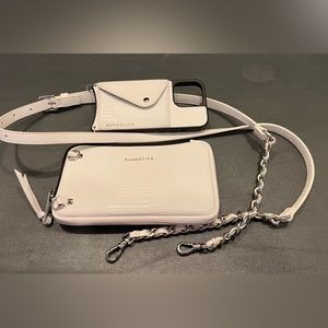Bandolier PAIGE Vegan Side-Slot Crossbody + pouch in White/Silver iPhone 13 Pro